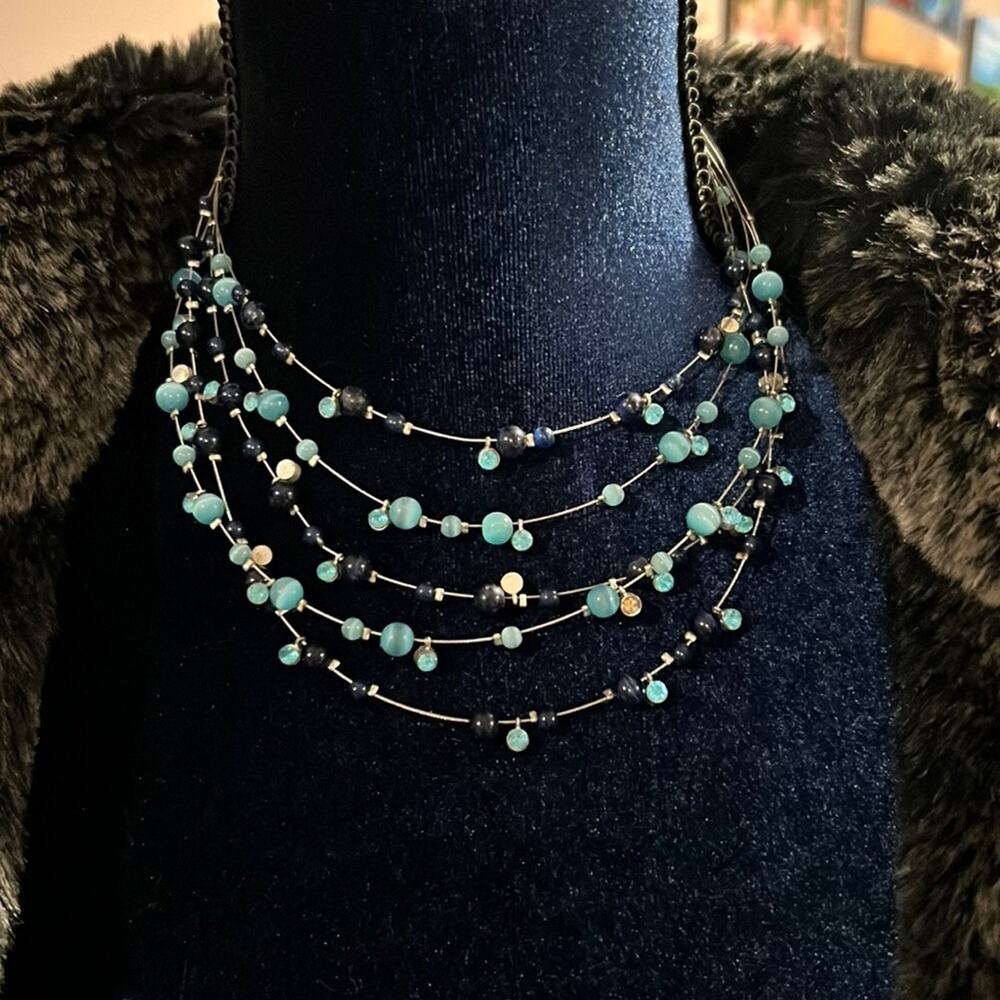 BEADED Necklace Layers Blue Turquoise Gorgeous colors